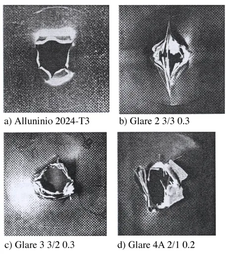 Figura 3.2: Immagini di provini perforati a seguito di un impatto