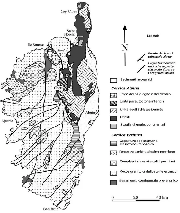 Fig. 2.2 Carta tettonica schematica della Corsica (modificata da: Z ARKI ‐J AKNI  et al., 2004). 