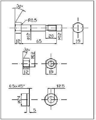 Figura 2.6 – Vite, dado e rosetta (dimensione in millimetri) 