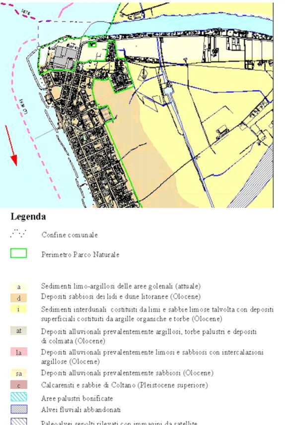 Figura 4.22. Carta geologica (Adattata da carta geologica del Comune di Pisa).                                                         