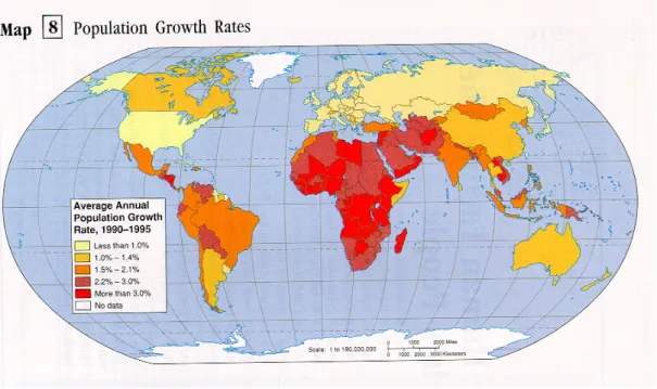 Figura 1.12 - Tassi di crescita nel periodo 1990-1995 nei vari paesi del mondo 