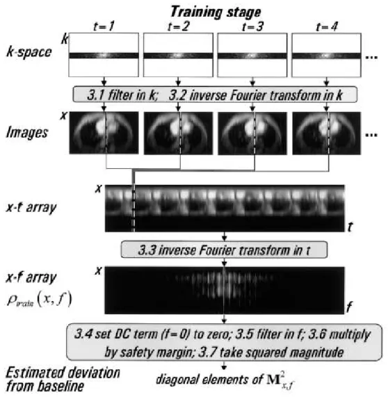 Figura 2: Principali passi nella fase di training della k-t BLAST. Tali passi sono simili per la