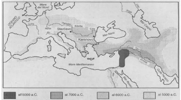Figura 1.1.:  Culture neolitiche della prima fase della diffusione dell’agricoltura in Europa
