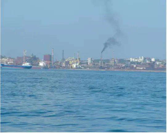 Figura 4: L’area industriale di Piombino, adiacente all’abitato ed al porto, vista dal centro del  golfo