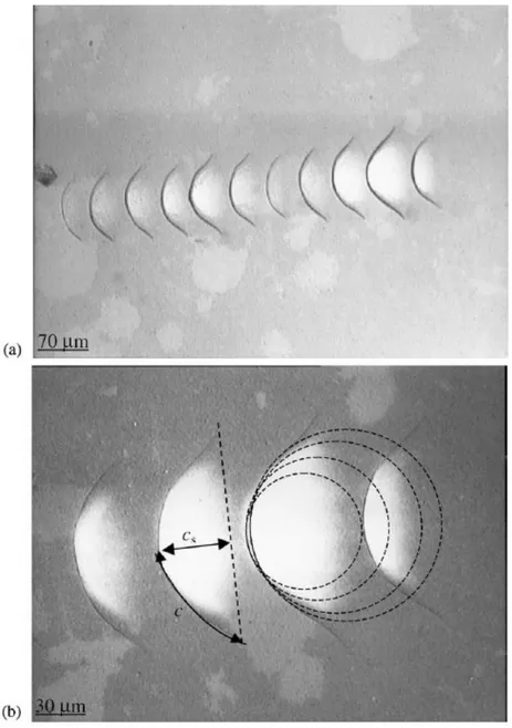 Figura  2.4  -  Parziale  frattura  conica  e  delaminazione  associata  del  rivestimento  dovuto  alla  prova  di  scratch  con  una  sfera  di  150µm  ( φ = 0 