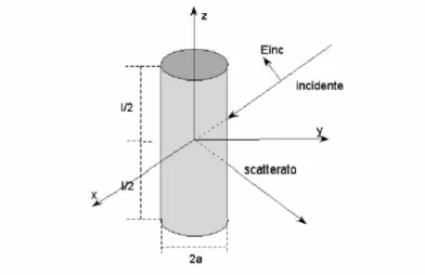 Fig 2.3.3: campo incidente e riflesso su un conduttore filare di lunghezza l. 