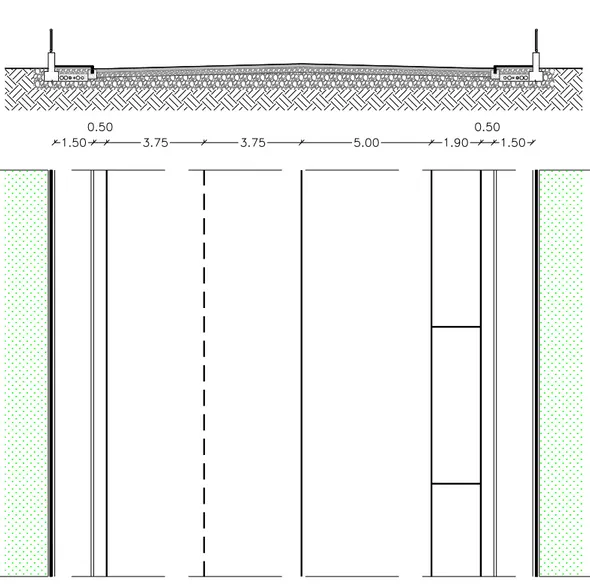 Figura 5.3 – Sezione e pianta attuale della piattaforma stradale di viale Petrarca 