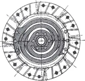 Figura 1-13 – Schema di un disco frizione fornito di parastrappi con molla a spirale 