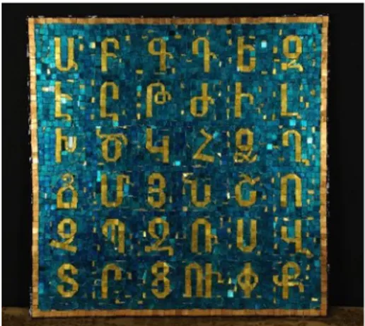 Figure 1. Vincenzina Flora,  “Armenian Alphabet”.  Gold-plated mosaic 53 × 53  (courtesy of the artist)