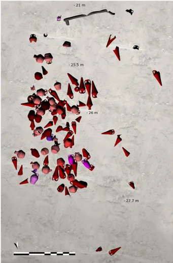 Figure 4. Plan of the wreck-site of Cape Stoba 2010–2014. Different amphora types are marked with different colours