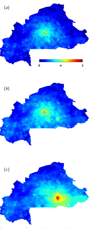 Fig 5. Human mobility and spatial patterns of the disease in the case of intermediate urban schistosomiasis