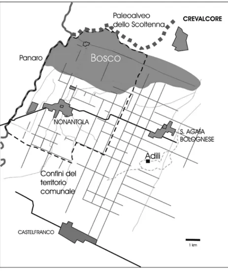 Fig. 9 Nonantola (MO). Ipotesi dell’ubicazione del bosco al momento 