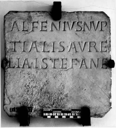 Fig. 4 – Epigrafe funeraria di Alfenius Nuptialis e Aurelia Istefane (ICVR  VIII 23079) – Venezia, Museo Archeologico Nazionale, inv