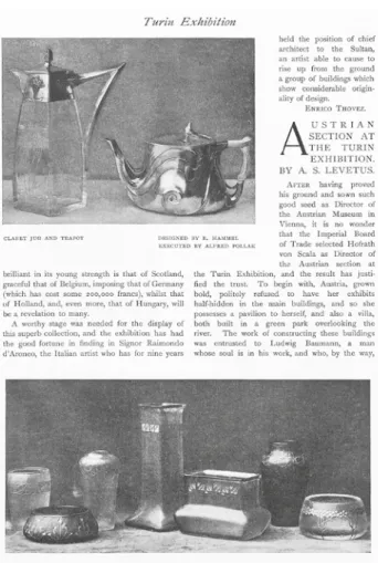 Figura 1   Prima pagina dell’articolo di Amelia Sarah Levetus sul  padiglione austriaco alla Prima esposizione internazionale d’arte  decorativa moderna tenutasi a Torino nel 1902, apparso nel volume 26 del  1902 della rivista The Studio