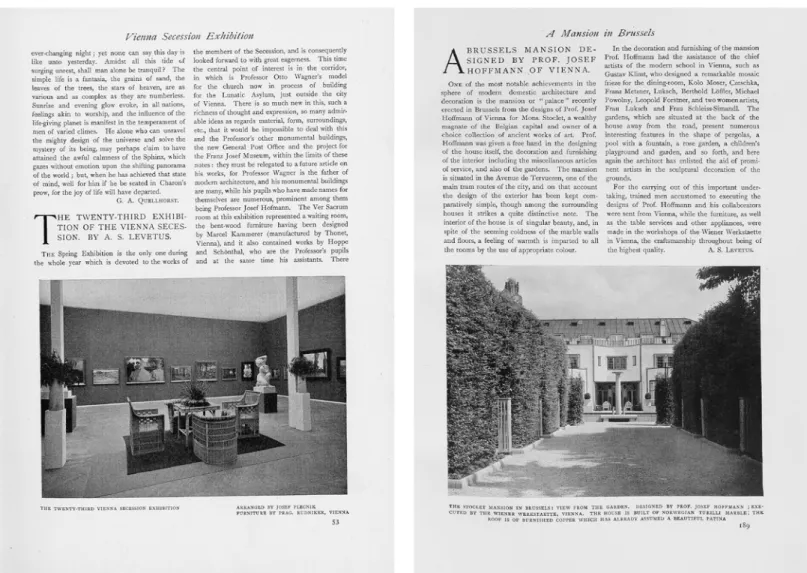 Figura 2   Prima pagina dell’articolo di Amelia Sarah Levetus sull’esposizione  primaverile della Secession a Vienna del 1906, apparso nel volume 36 del 1905 della  rivista The Studio