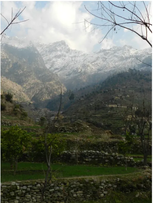 Fig. 1 - The Amluk-dara valley and site seen from W (Mt. Ilam in the background).  (Photo by LMO)