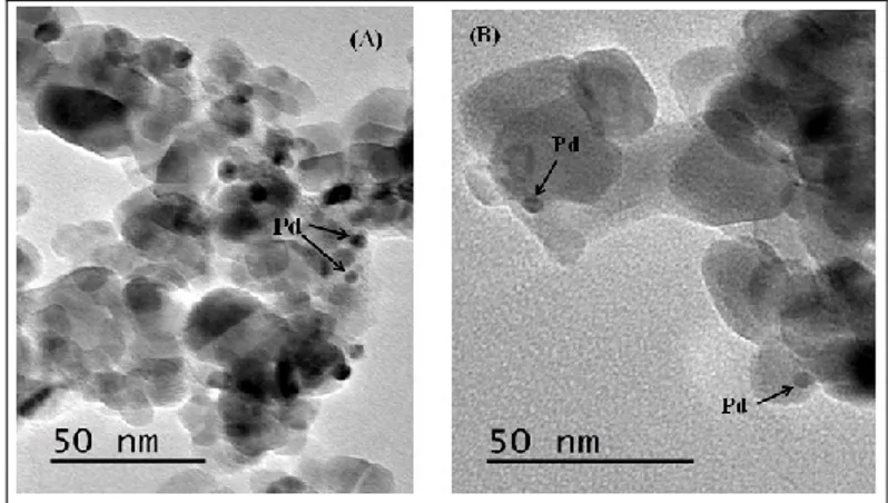 Figure III.1.3. TEM images of 2wt.% Pd-TiO 2  samples. (A) Pd-TiO 2 , 15 min 