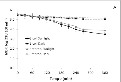 Figure 4-2 Natural decay and  inactivation of E.coli and  Enterococcus by solar  radiation 