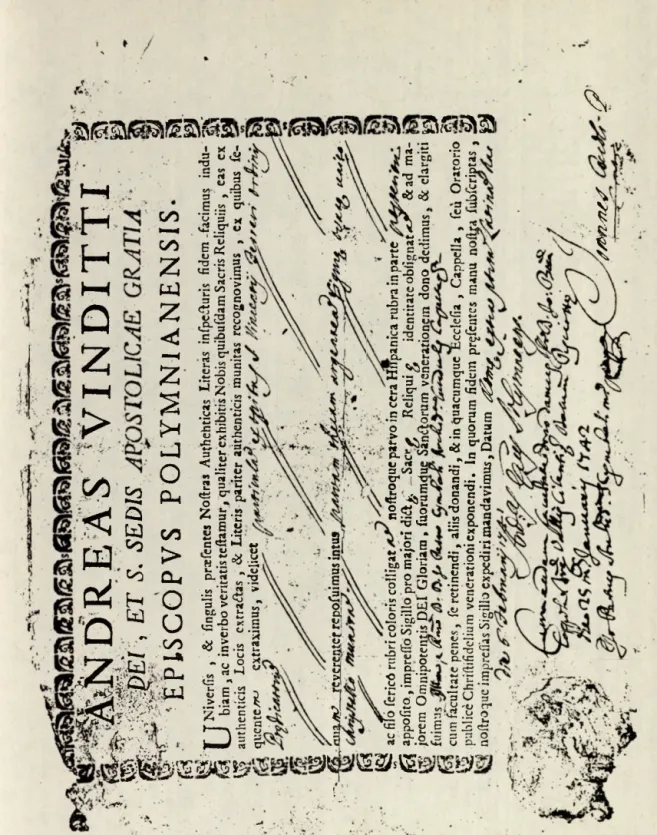 Fig.  1)  -  Diploma  del  vescovo  A.  Vinditti  del  6  febbraio  1741. ♦ &gt;*______igsTDREASVINDITTI' IJXìlife'.et S