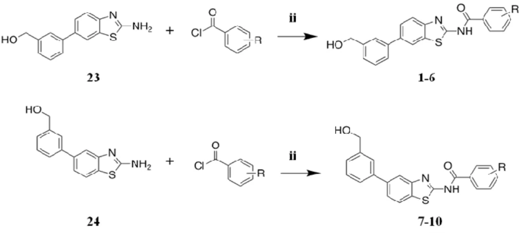 Figure  40  Acylation  reaction  for  the  synthesis  of  the  final  products  1-6  and  7-10;  ii: 