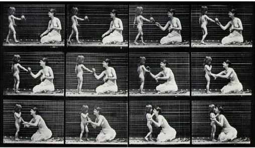 Fig. 32 Two models, child, 70 N, bringing bouquet to 12,  E. Muybridge, Animal Locomo-