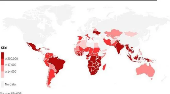 Figure 1.1 Population of people living with HIV in 2015. 
