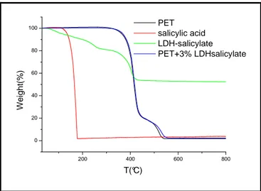Figure IV.2 TGA curve of PET composite (thermal cycle from 30 to 800 ° C 