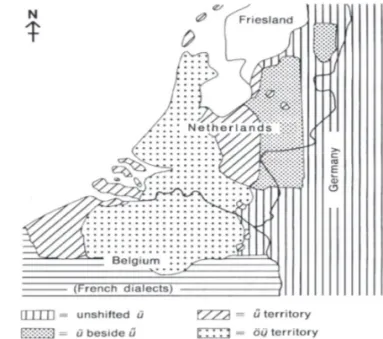 Fig. 3: Rappresentazione geografica dell’esito di *ū nei Paesi Bassi