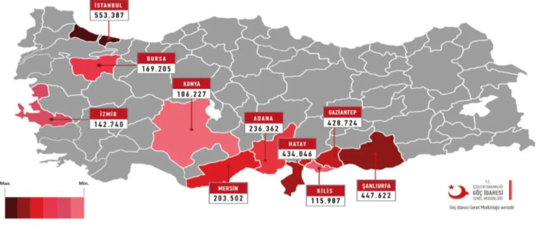 Fig. I. Cities with more than 100,000 Syrian refugees (Ministry of the Interior, 2019) 
