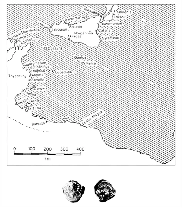Fig. 2 – Cartina Isole del Canale di Sicilia (particolare tratto da Acquaro, Manfredi, Tusa 1991)