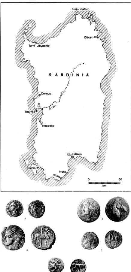 Fig. 3 – Cartina della Sardegna  punica (Acquaro, Manfredi, 