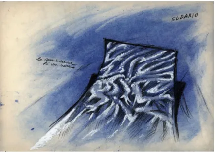 Figura 5. Il “sudario” in un disegno inedito di Paolo Rosa. Fonte: Archivio privato Stefano Gargiulo, Milano 2004