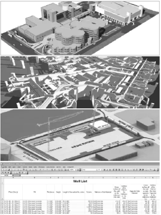 Fig. 4 Le differenti componenti di un building information model: (dall’alto) modello  architettonico, modello strutturale ed impiantistico integrato, modello per la 