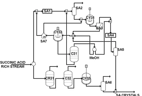 Figure 3-7: Flowsheet for the separation and purification section of succinic  acid. 