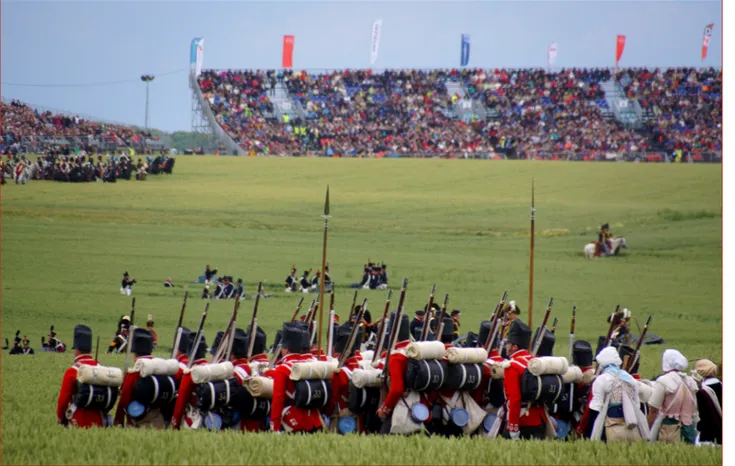 Figure 3. An image of the  entrance of the reenactors  on the battlefield and the  Northern tribunes during the  second day of the reenactment,  the French offensive.