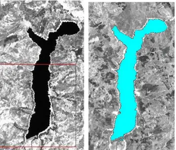 Figure 4.9 LANDSAT 7 ETM+ band 4 acquired on 16 August 1999: on the right  the water mask is showed