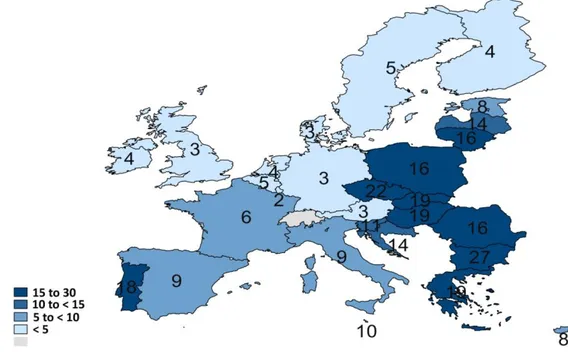 Fig. 2 - Number of SMEs per million Euro of value added in the non-financial business  sector across EU Member States in 2014