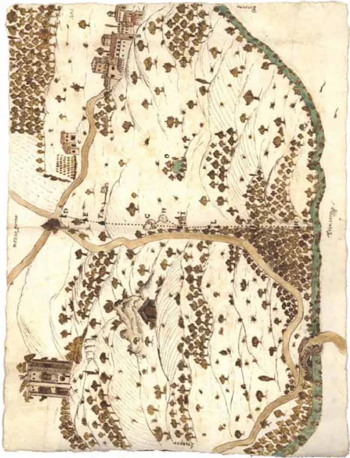 Fig. 5 - Giovanni De Vita, Pianta di un territorio, 1681, Archivio di Stato di Benevento.