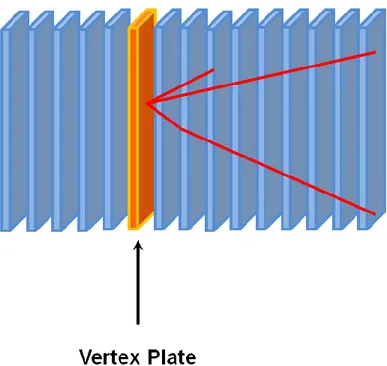 Figure  3.11:  Schematic  view  of  volume  scan.  The  yellow  plate  is  the  vertex  plate;  in  this  stage  an  area  of  1  cm 2 