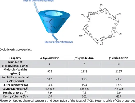 Figure 14. Upper, chemical structure and description of the faces of E-CD. Bottom, table of CDs properties