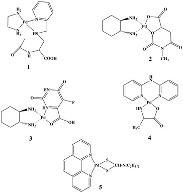 Figure 23 Palladium  II  complexes bearing two bidentate chelates or tetradentate 