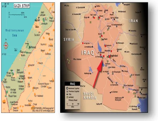 Figure  1.1.  Gaza  Strip  and  Fallujah  area,  Iraq.  Concerns  from  professionals  have  pointed  to 