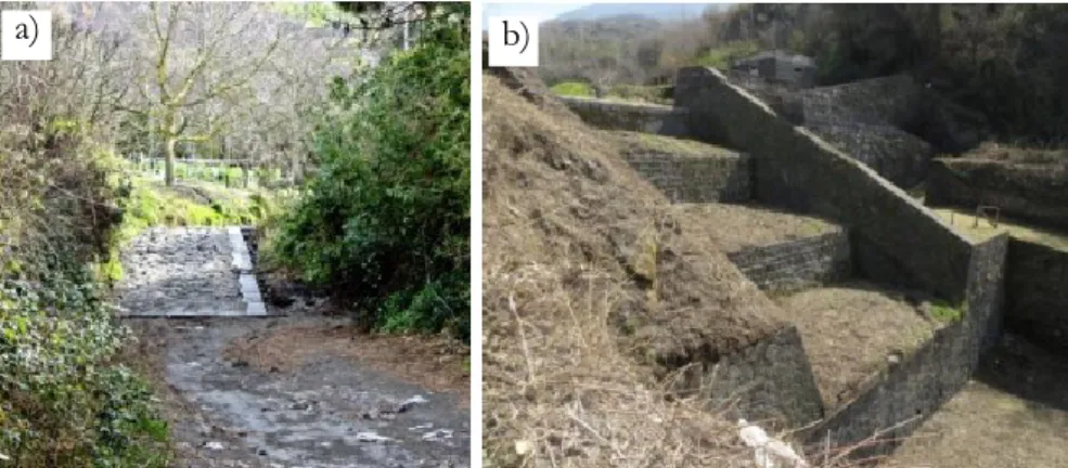 Figure 3.5 Examples of a) artificial reverbed channel and b) brindle with 4 steps  realized during the XIX century (Cibelli, 2014)