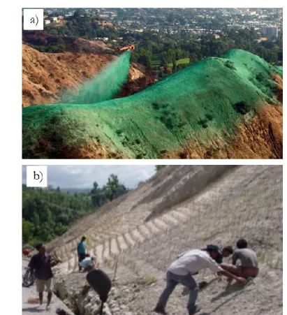 Figure  4.1  Examples  of  planting  techniques:  a)  Aerial  Hydroseeding  (http://www.ericksonaircrane.com/hydroseeding.php),  b)  pit  planting  of  grasses in Nepal.