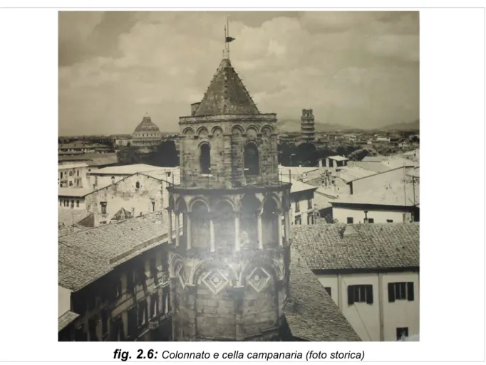 fig. 2.6:  Colonnato e cella campanaria (foto storica)