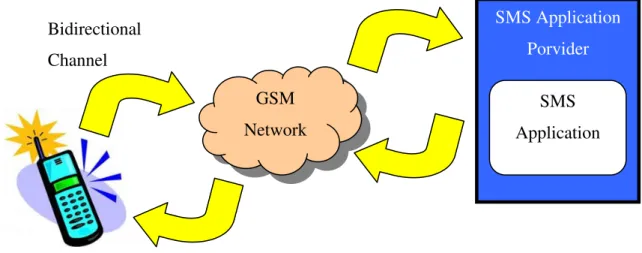 Fig 2 Applicazione SMS GSM Network Bidirectional Channel  SMS Application Porvider SMS Application 