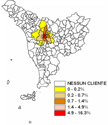 Figura 4.4 – Distribuzione clienti: dati espressi in valore relativo rispetto alla popolazione residente 