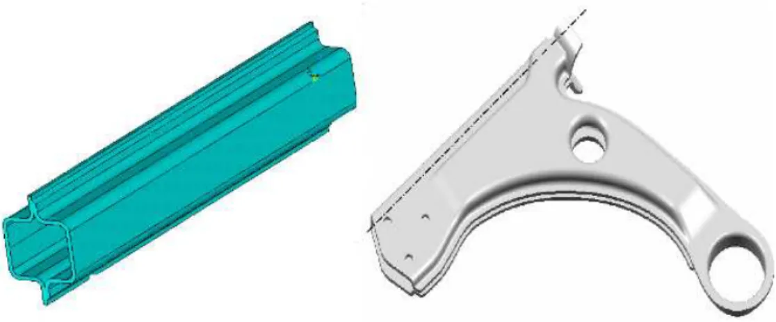 Figura 1.7: Campione di prova e modello CAD braccio sospensione