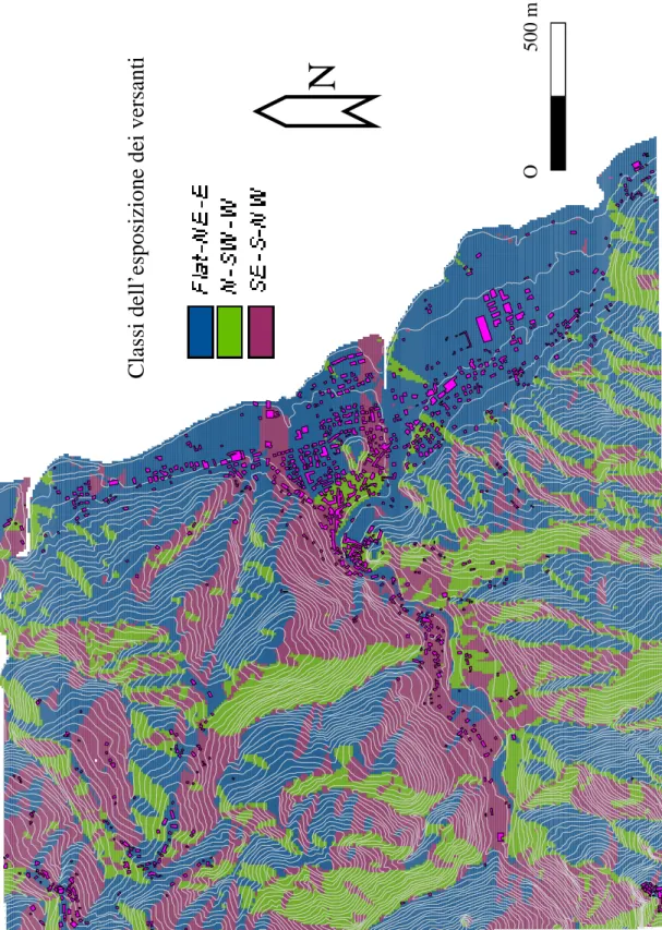 Figura 6.9: carta dell’esposizione dei versanti ottenuta attraverso l’uso di tecniche GIS