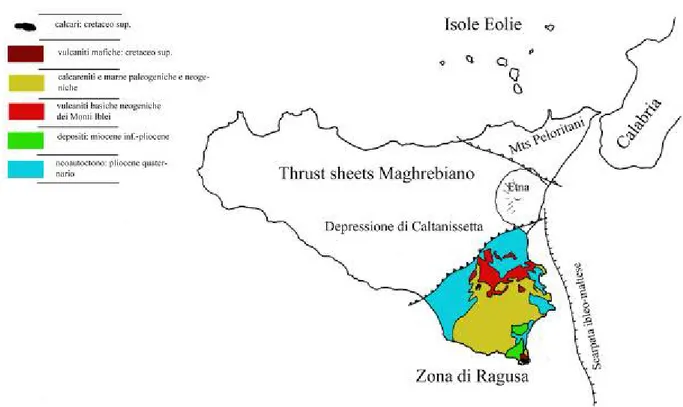 Figura 1 - Schema strutturale a grande scala della Sicilia (modificato, Petacca et alii, 1979) 